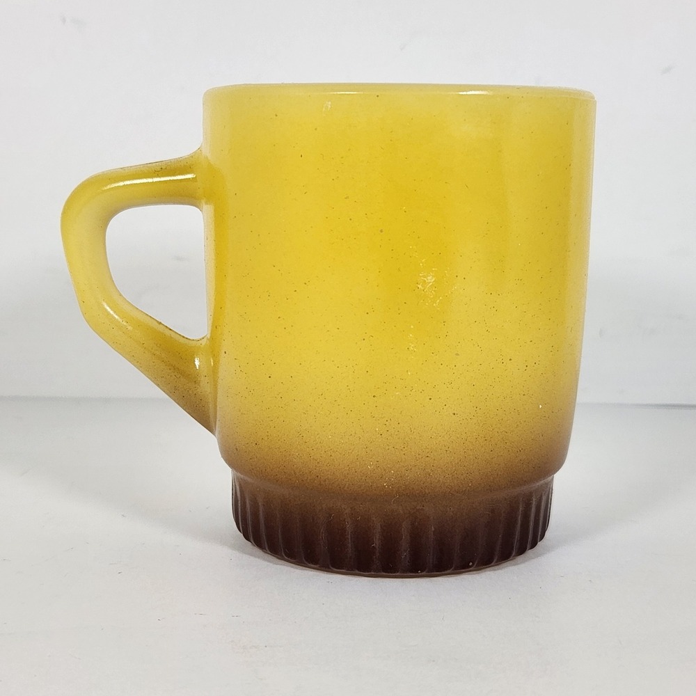 Vintage Anchor Hocking Fire-King Yellow Brown Gradient Milk Glass Stackable Mug